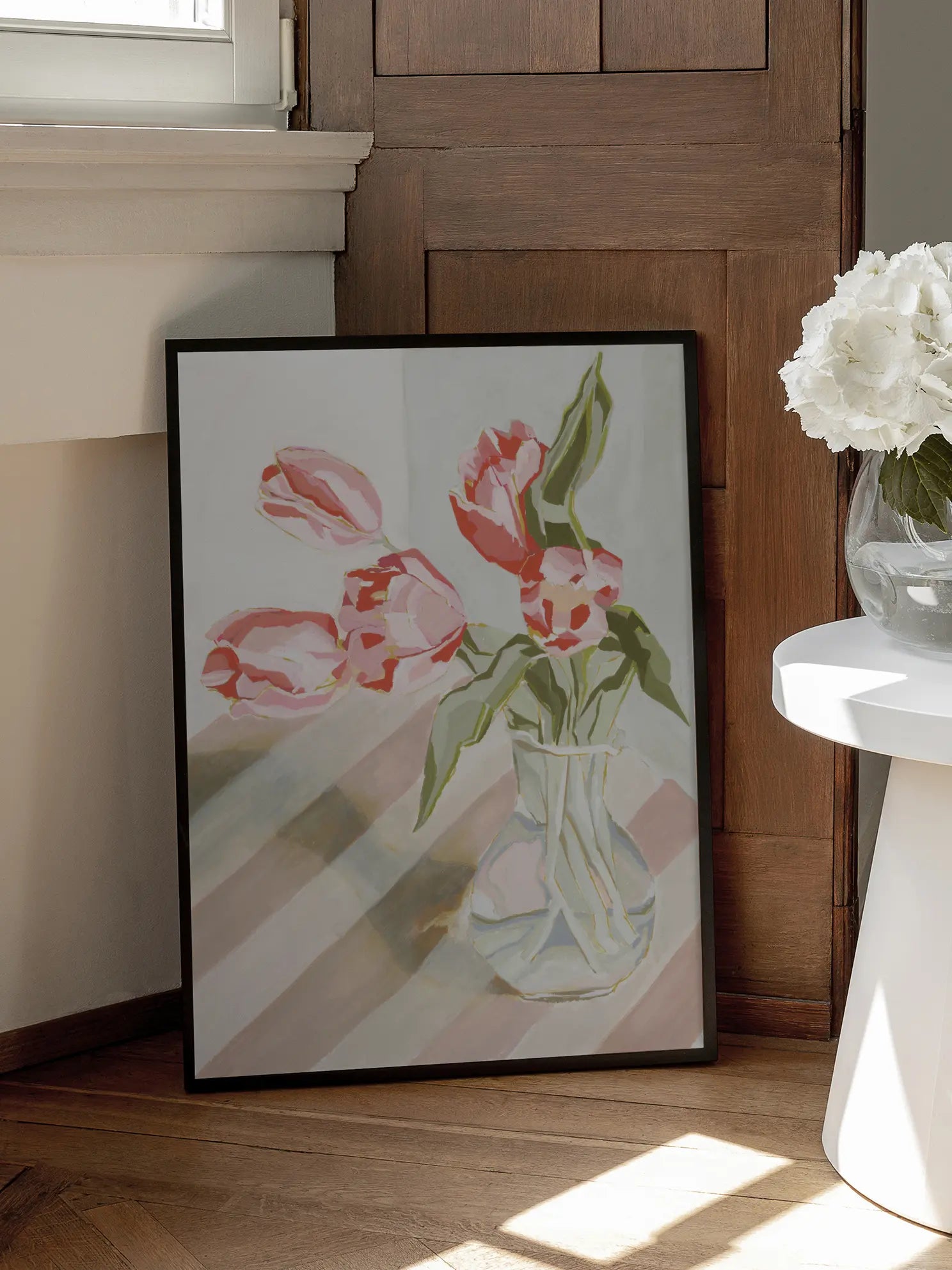Striped Table Tulips Poster