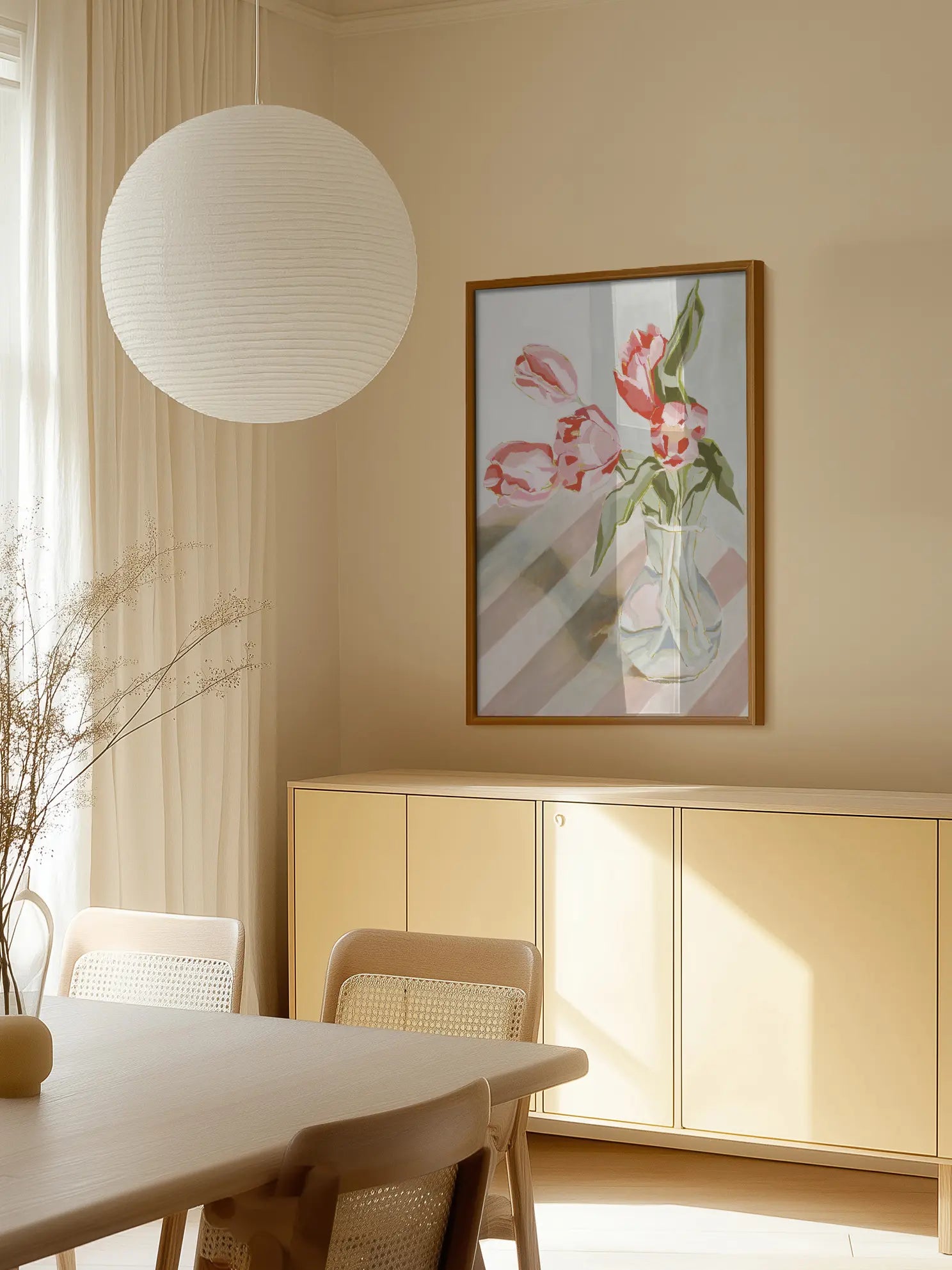 Striped Table Tulips Poster