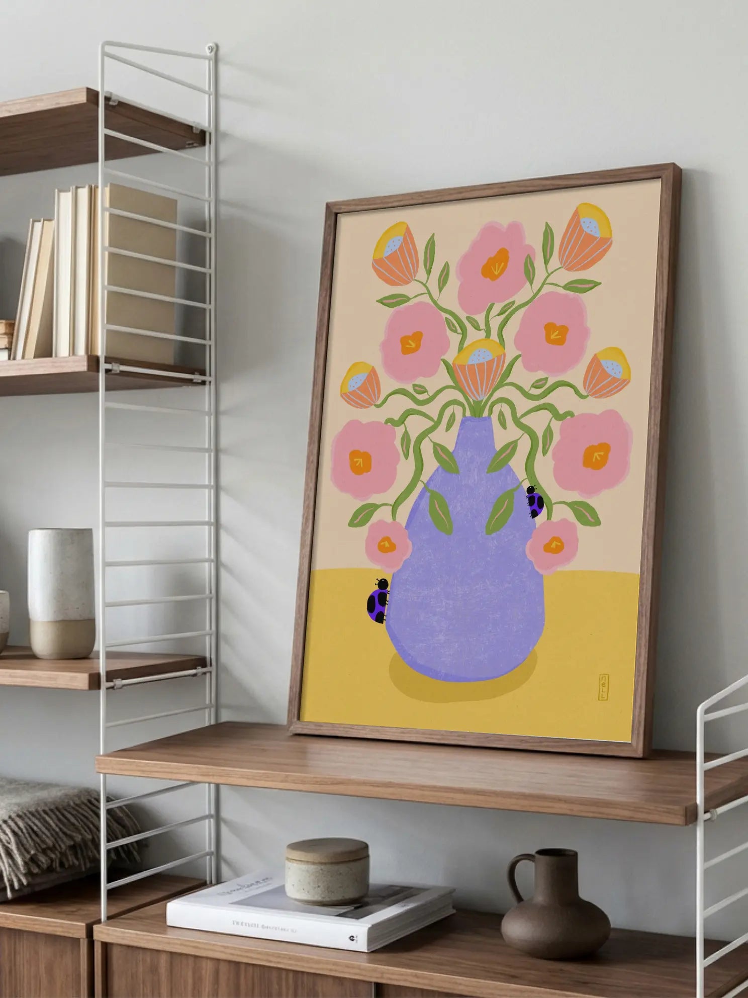 Summer Retro Flowers in a Vase Illustration Poster
