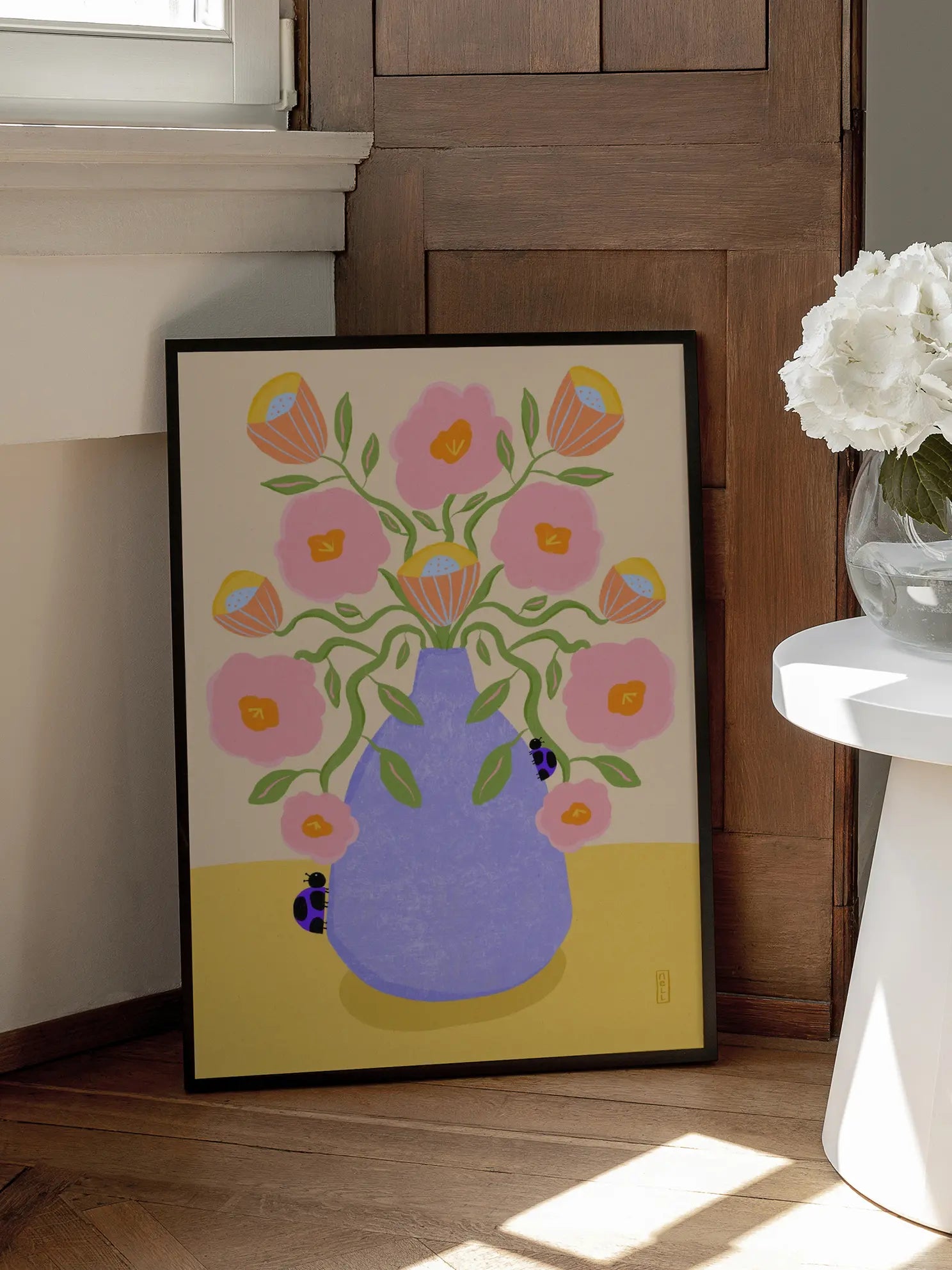 Summer Retro Flowers in a Vase Illustration Poster