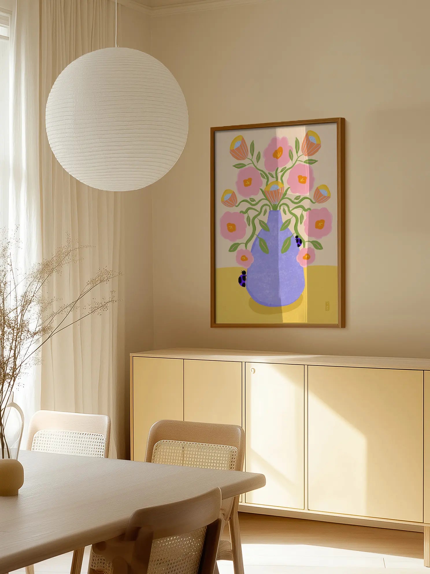 Summer Retro Flowers in a Vase Illustration Poster