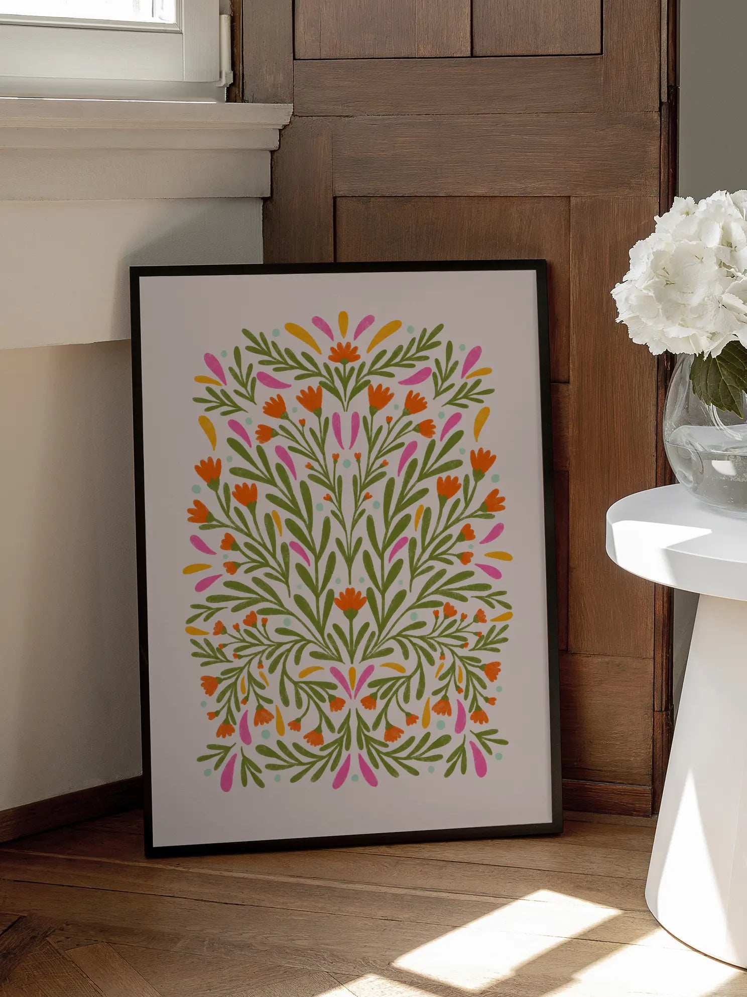 Symmetrical Floral Pattern Poster