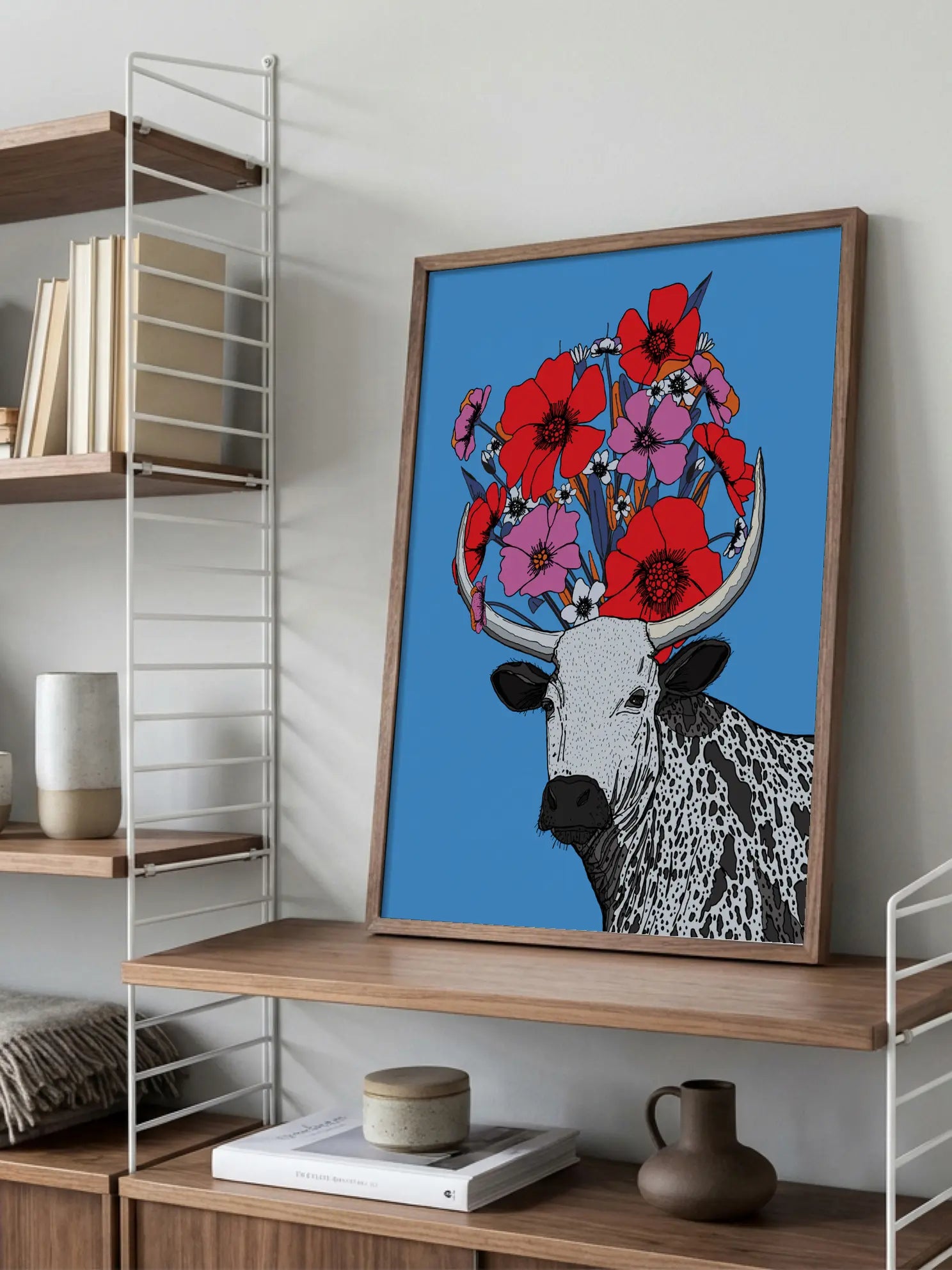 The Cow with Flowers Poster