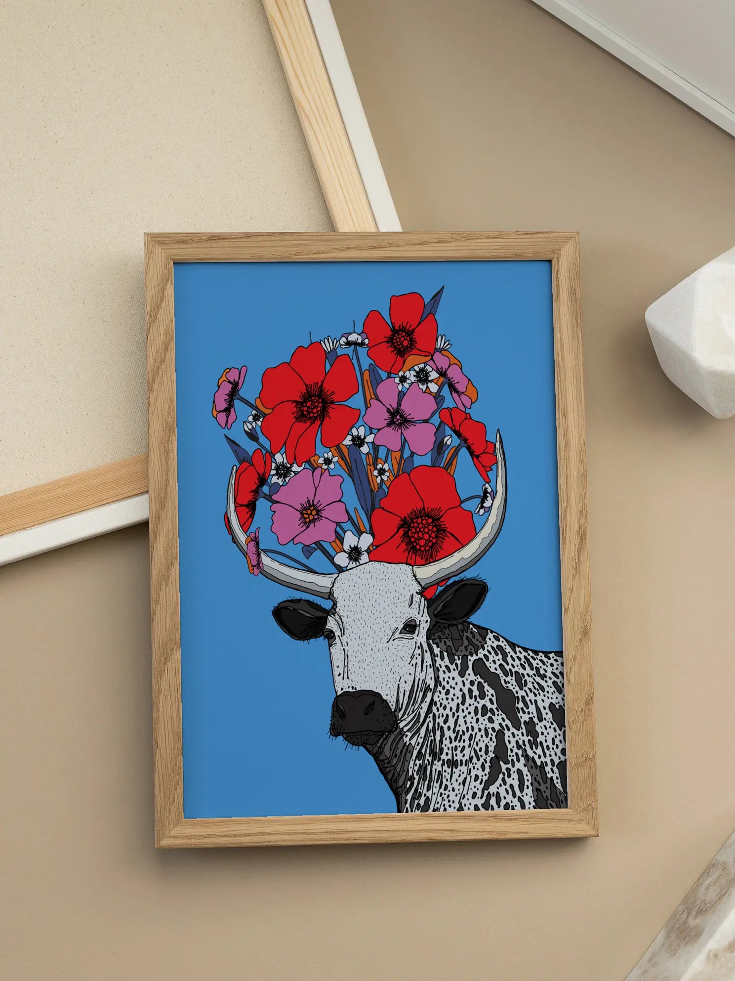 The Cow with Flowers Poster