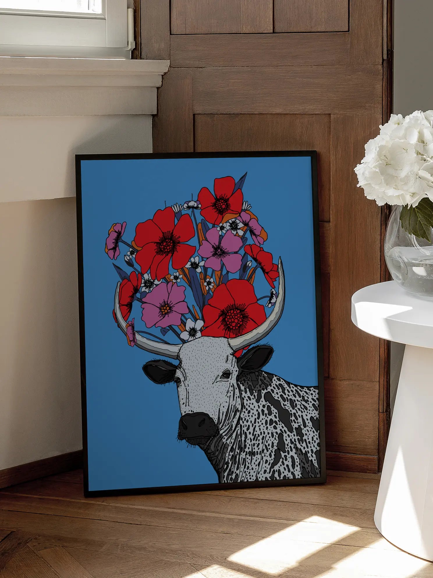 The Cow with Flowers Poster