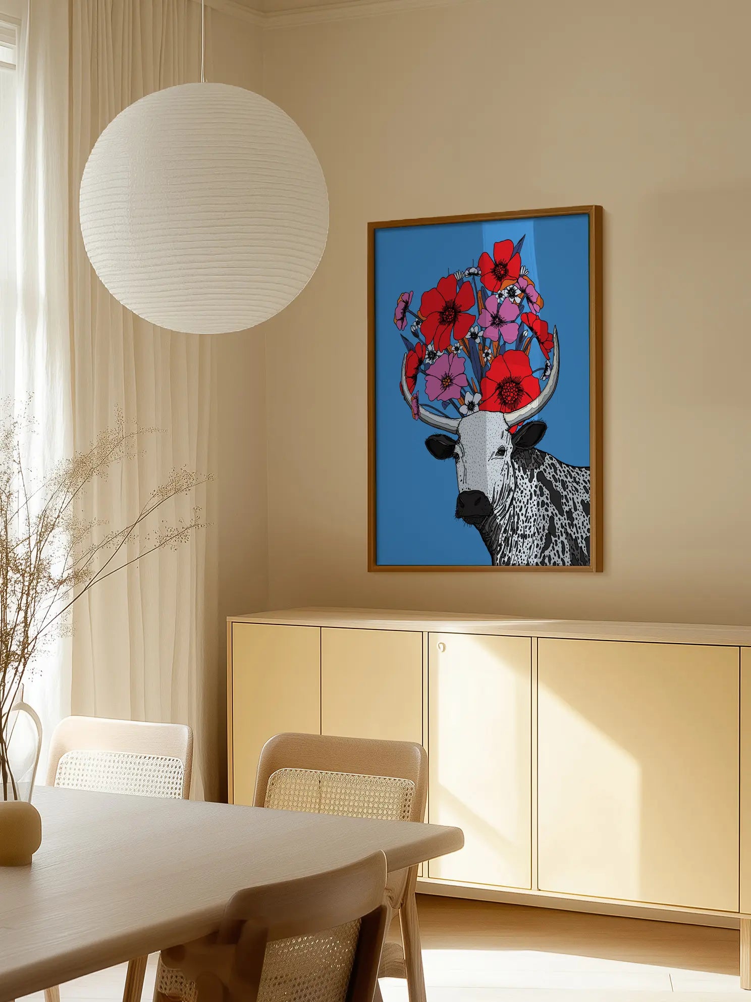 The Cow with Flowers Poster