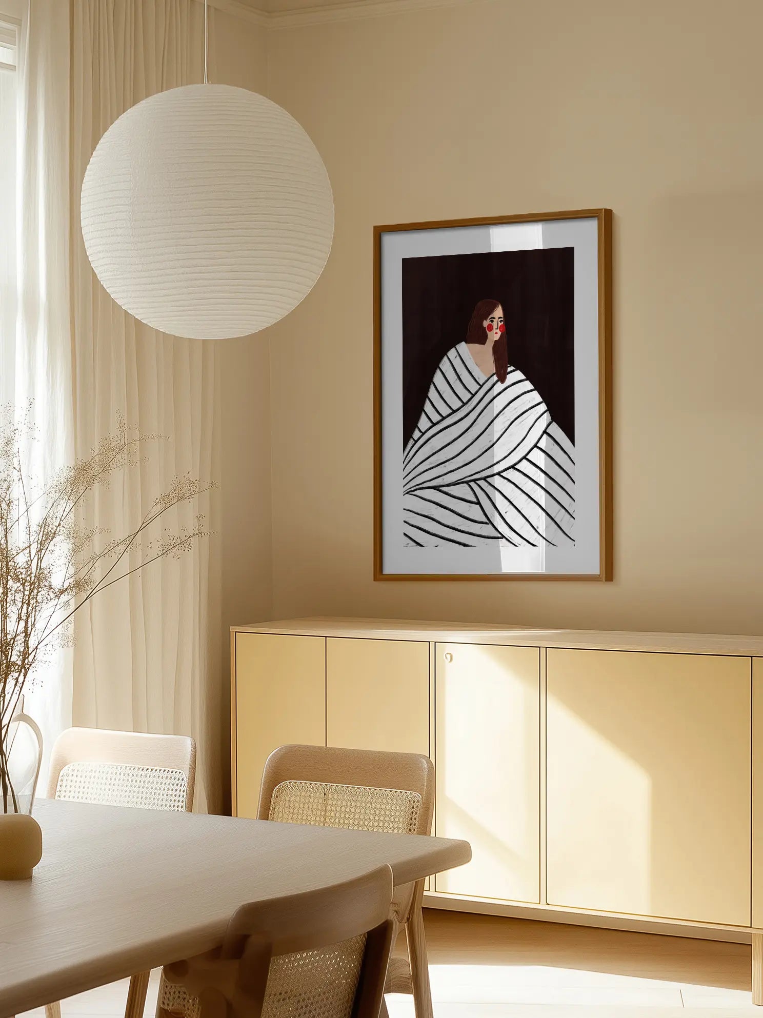 The Woman With Black and White Stripes Poster