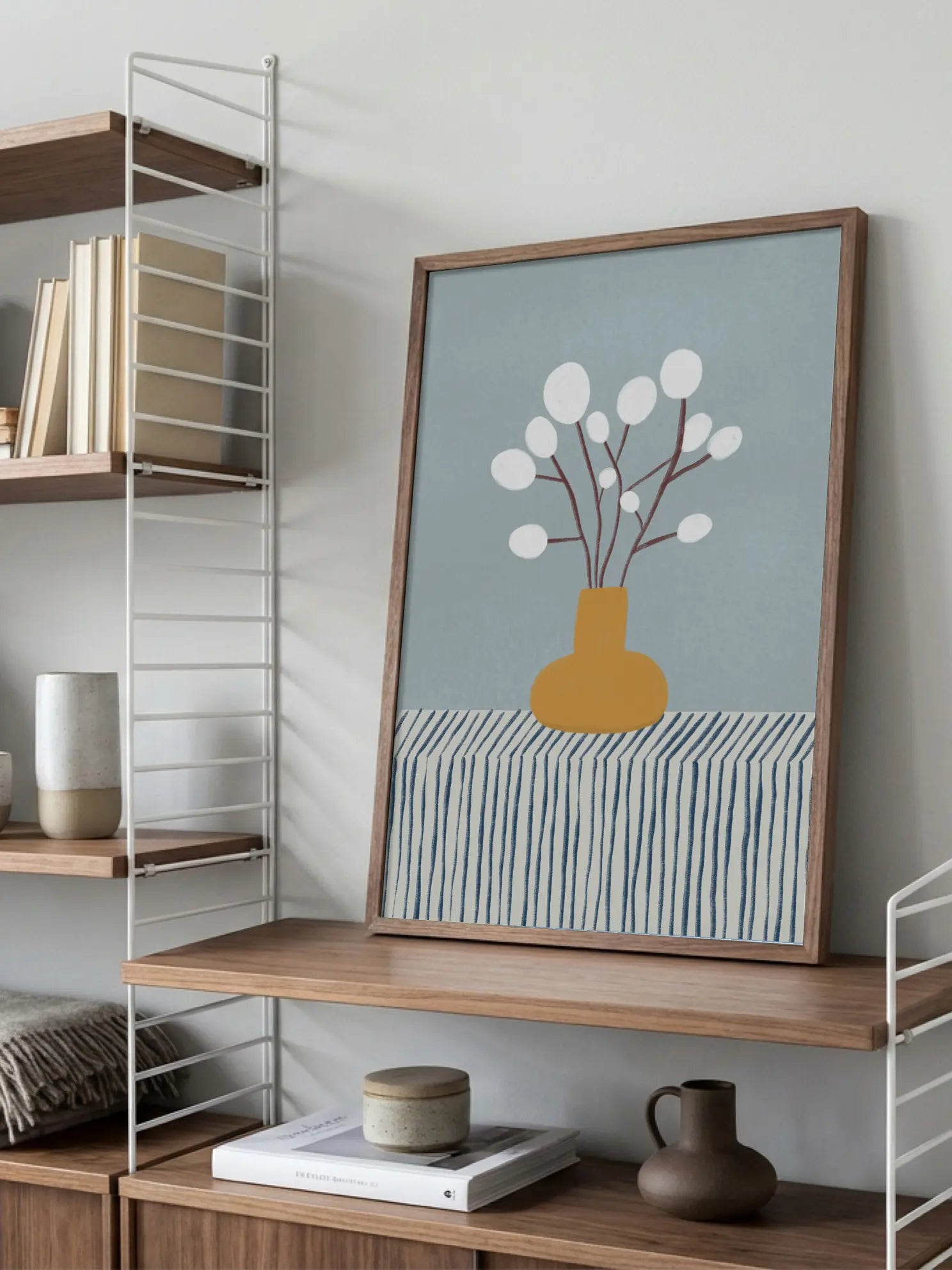 White Flowers in a Yellow Vase Poster