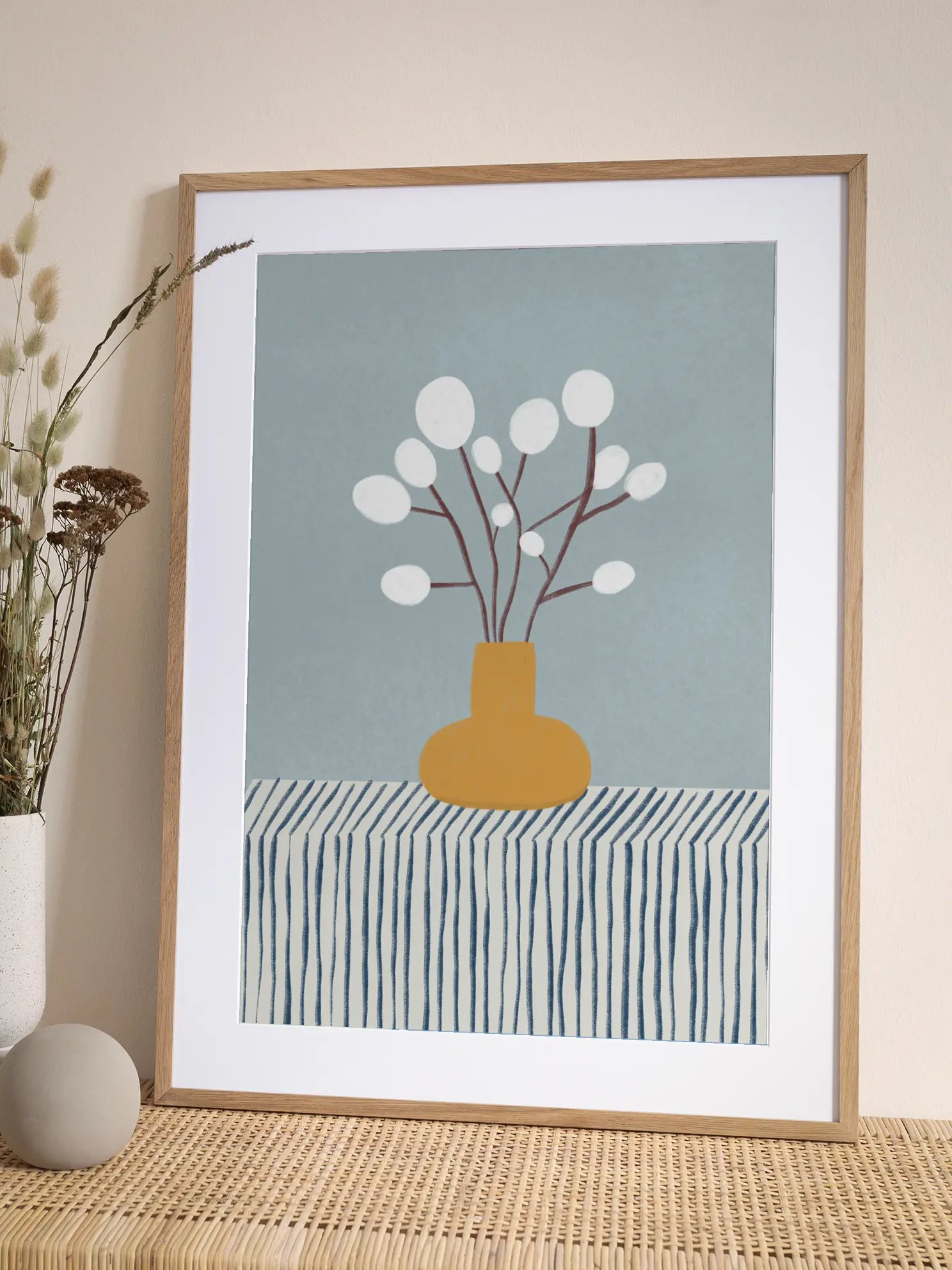 White Flowers in a Yellow Vase Poster