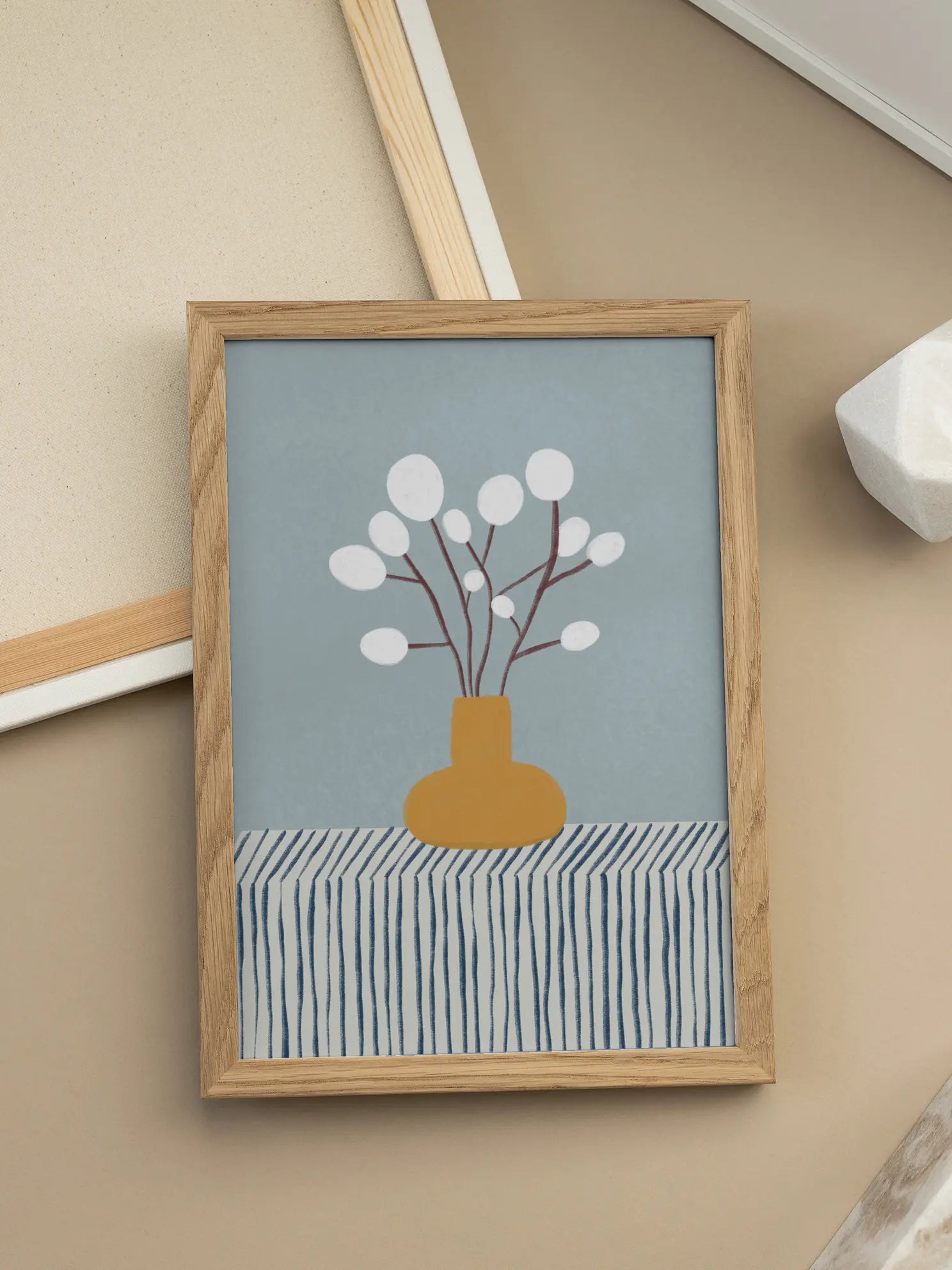White Flowers in a Yellow Vase Poster