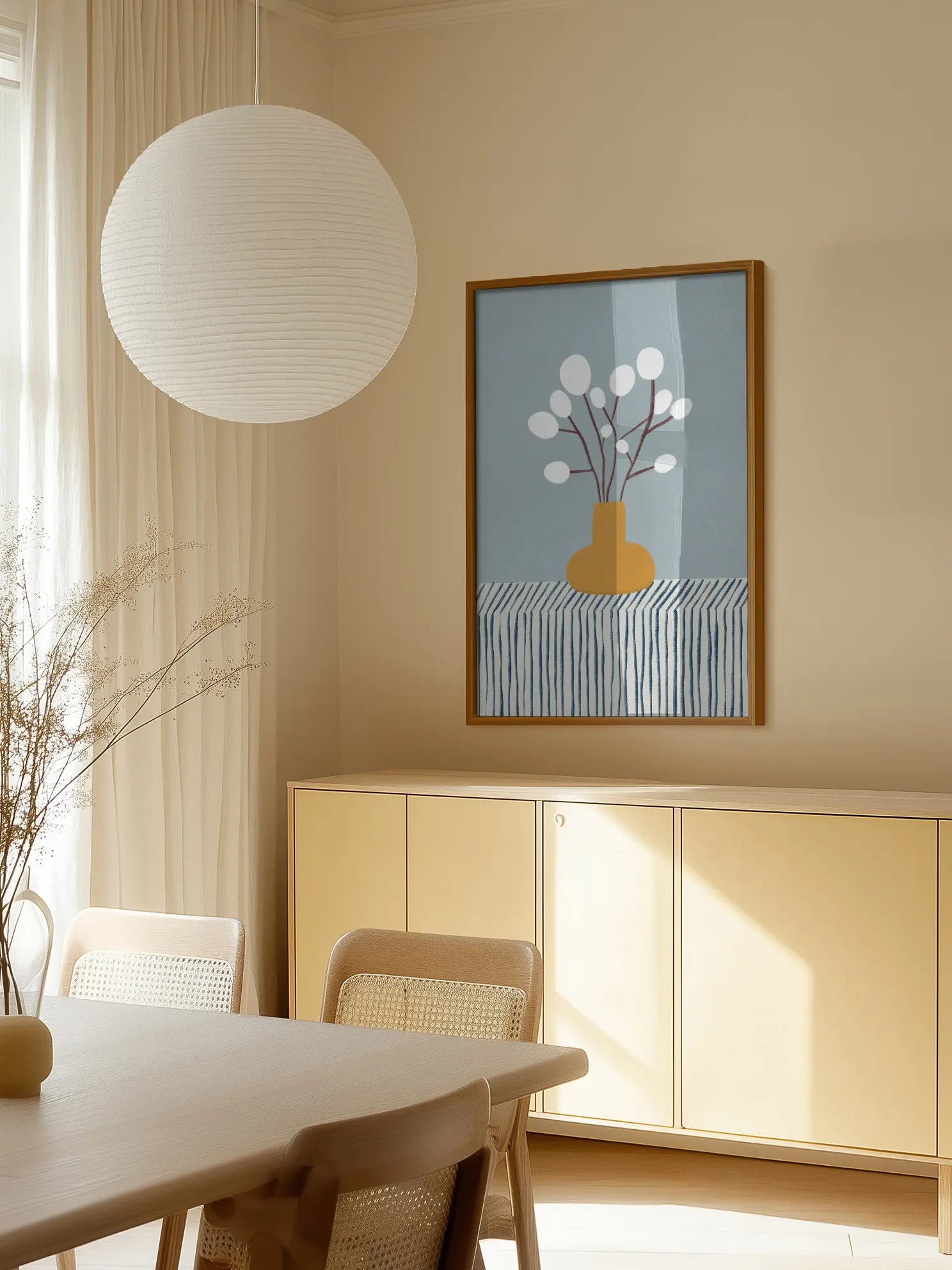 White Flowers in a Yellow Vase Poster