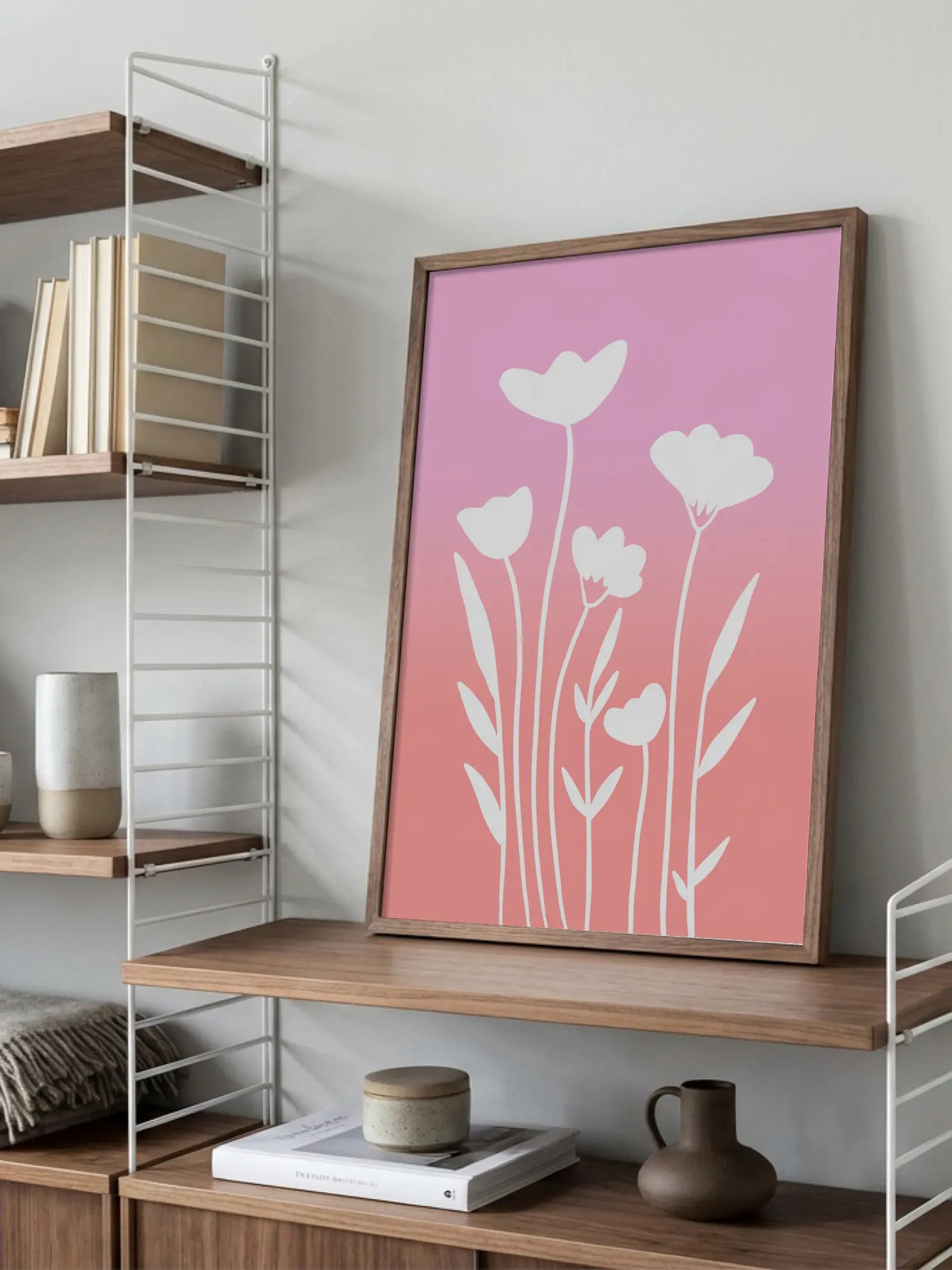 White Flowers on Gradient Poster