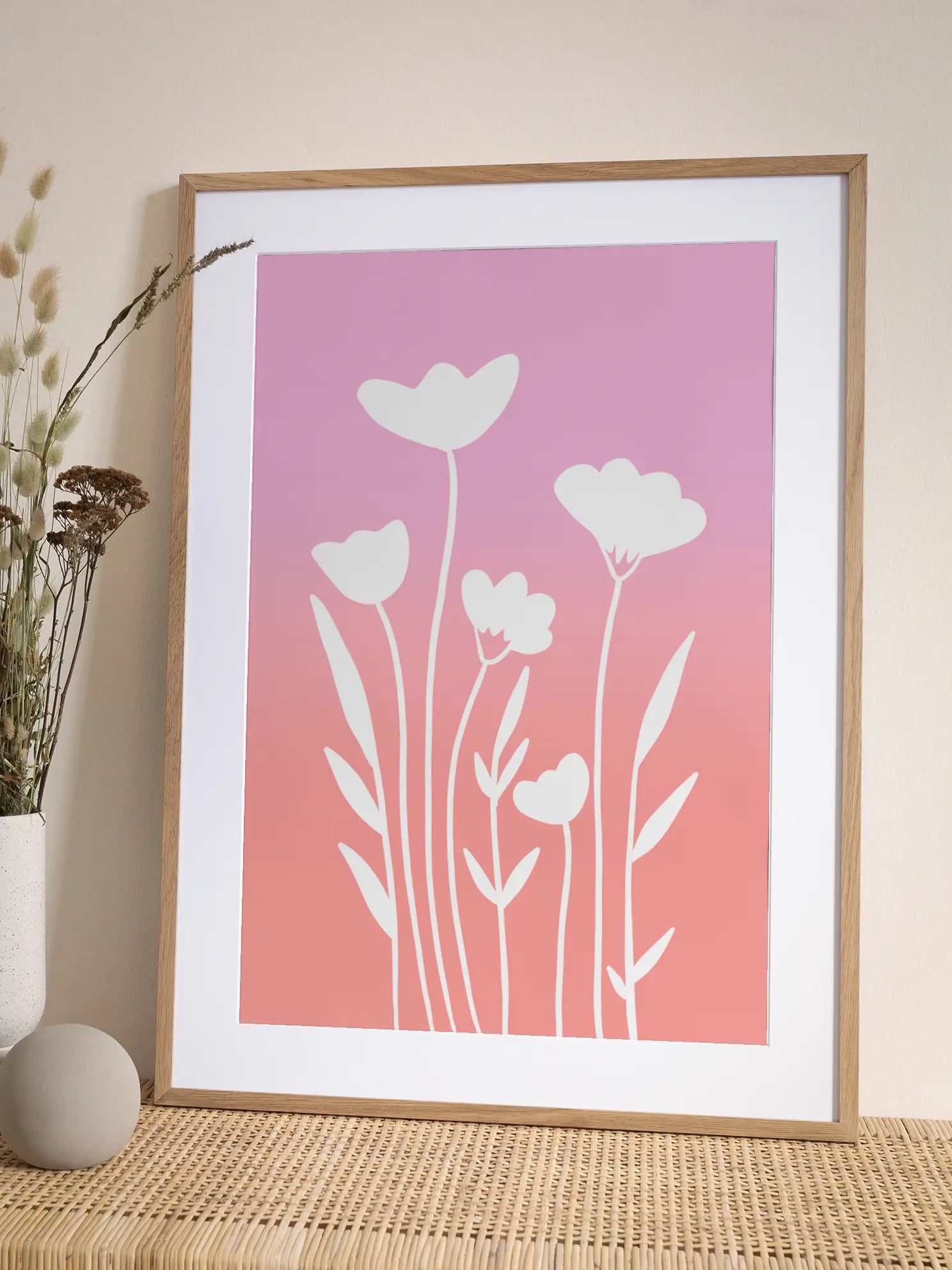White Flowers on Gradient Poster