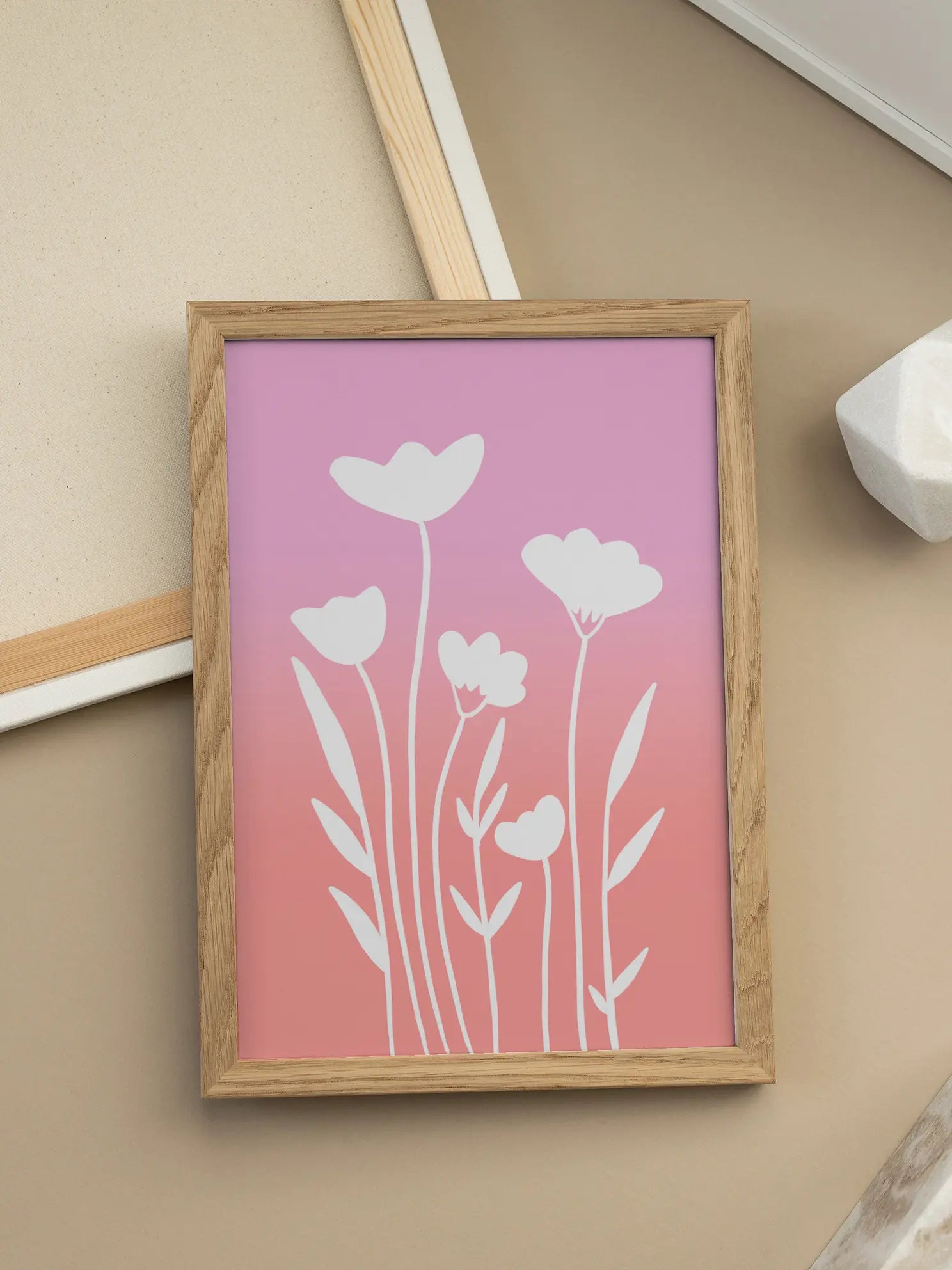 White Flowers on Gradient Poster