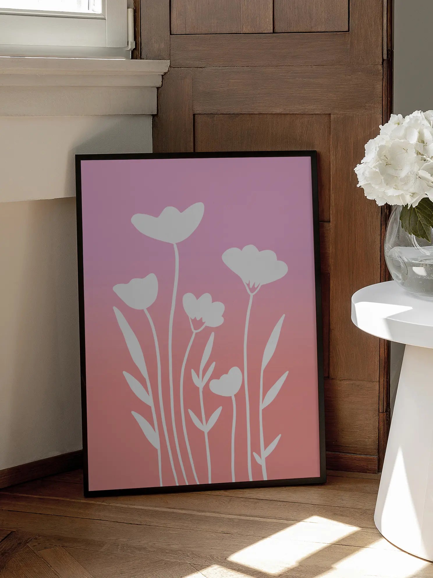 White Flowers on Gradient Poster