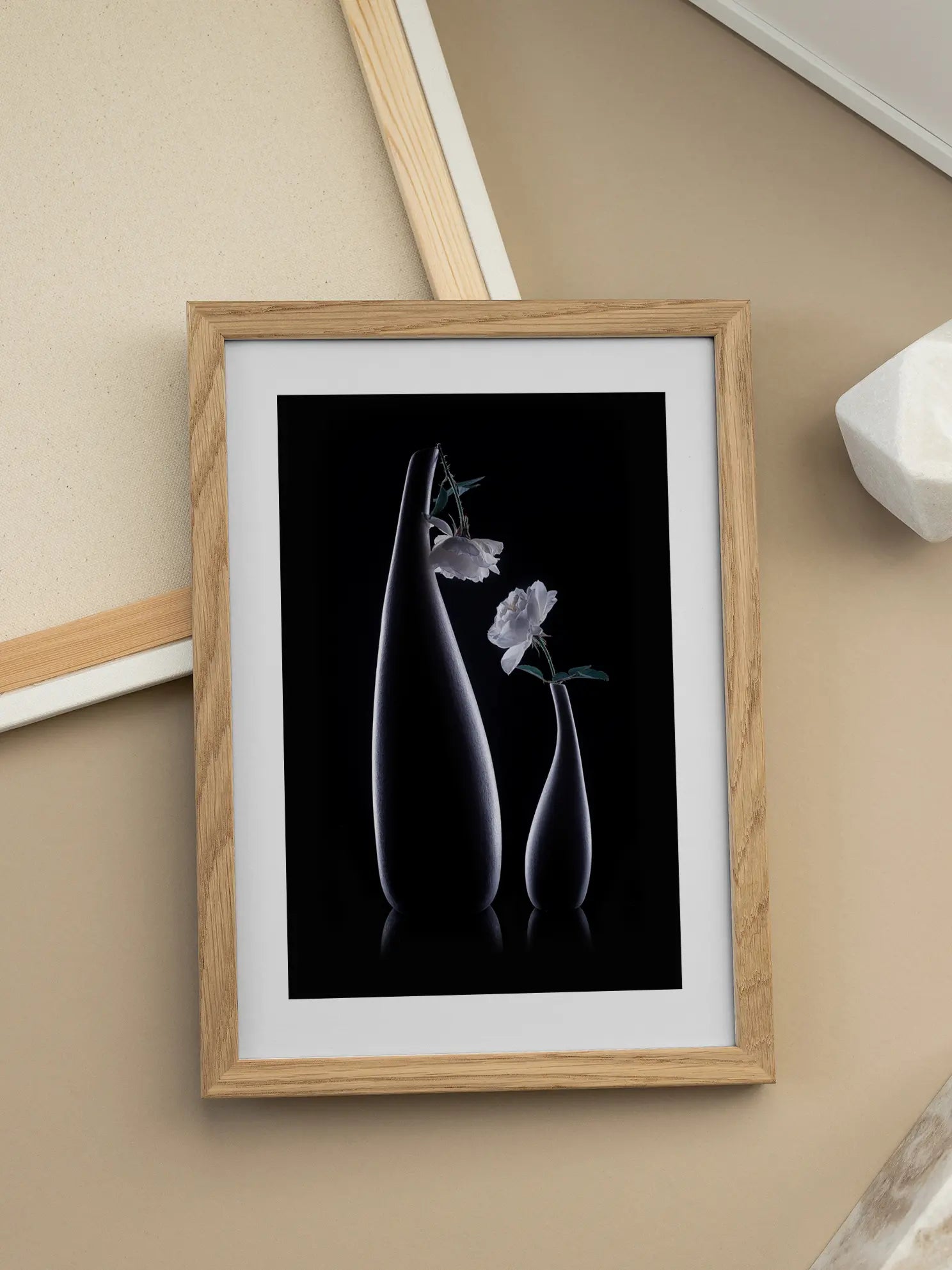 White Roses in Black Vases Poster