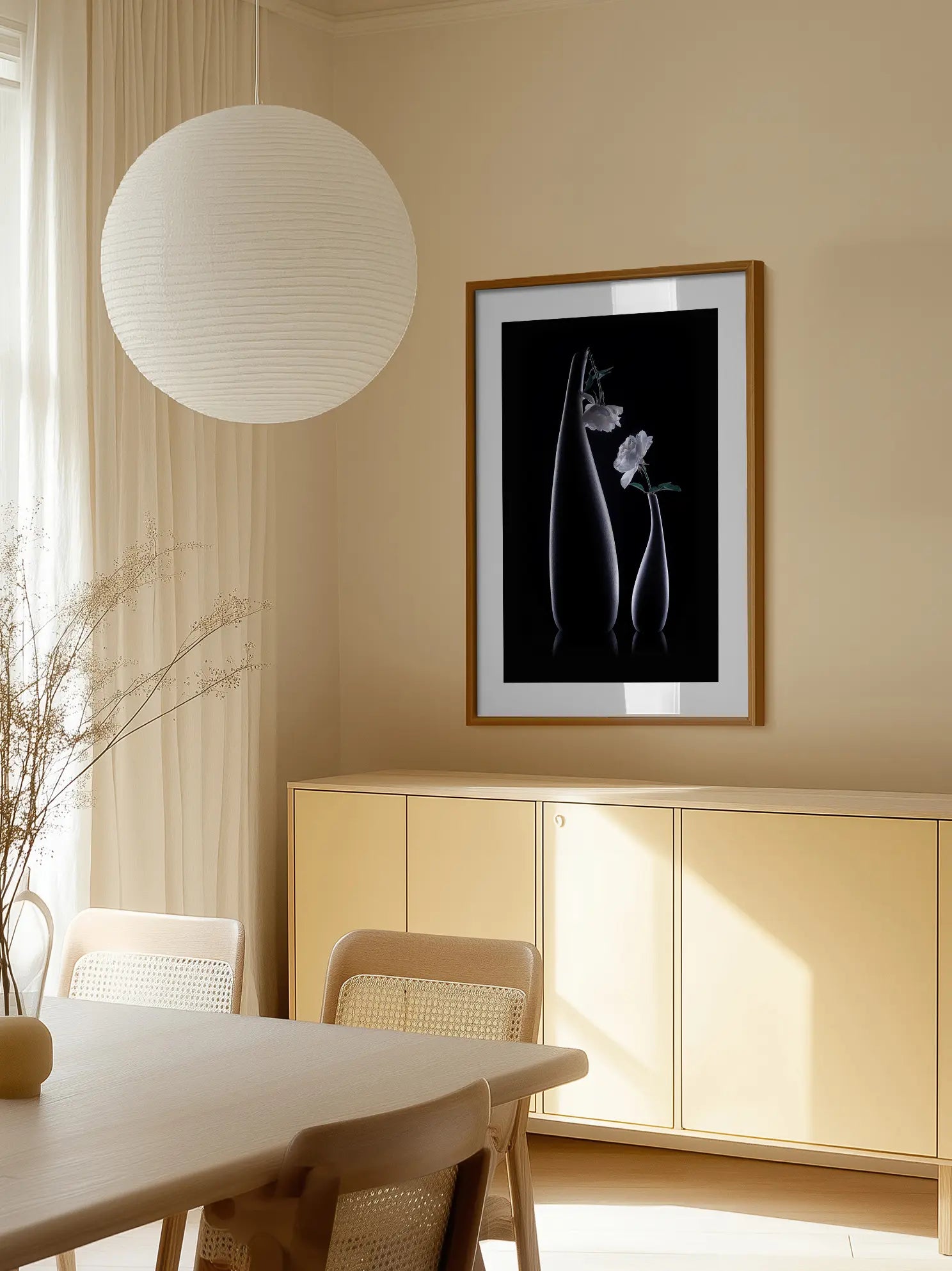 White Roses in Black Vases Poster