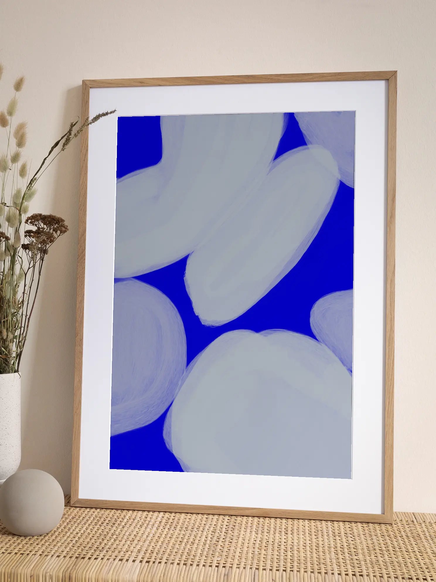 White Strokes on Blue Poster