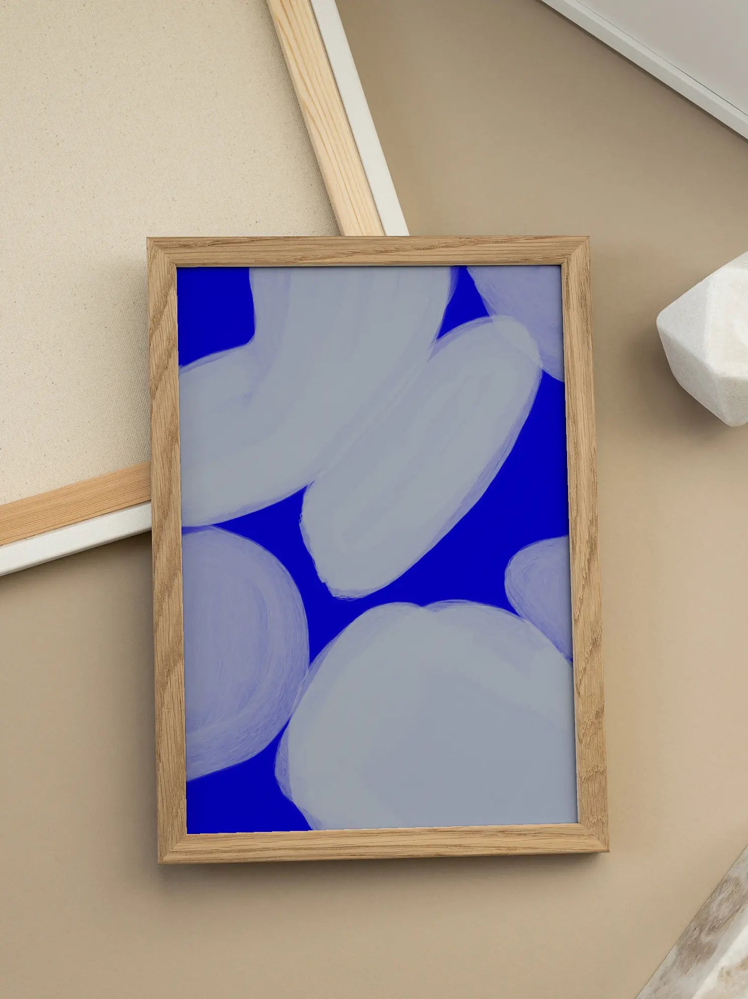 White Strokes on Blue Poster