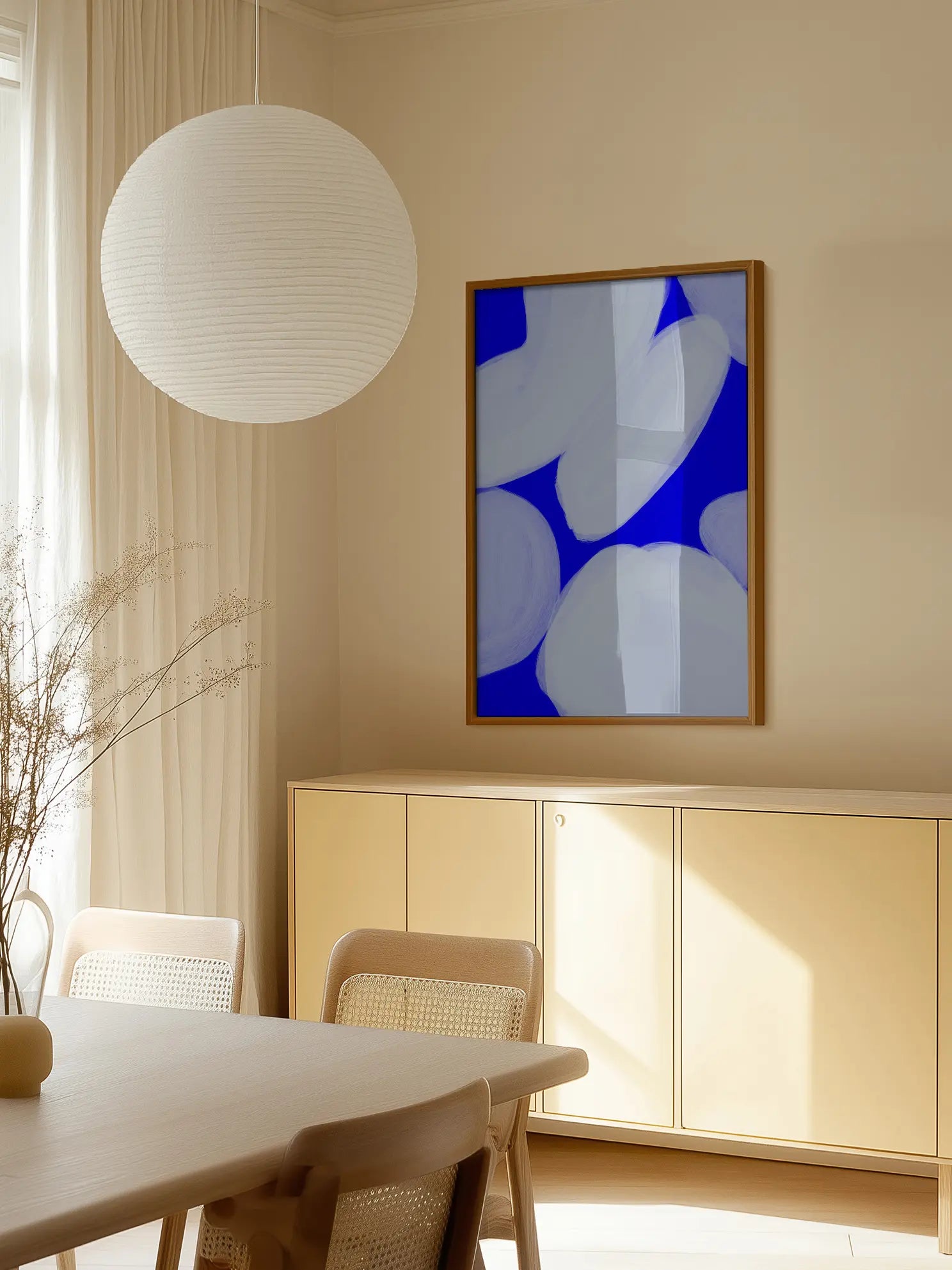 White Strokes on Blue Poster
