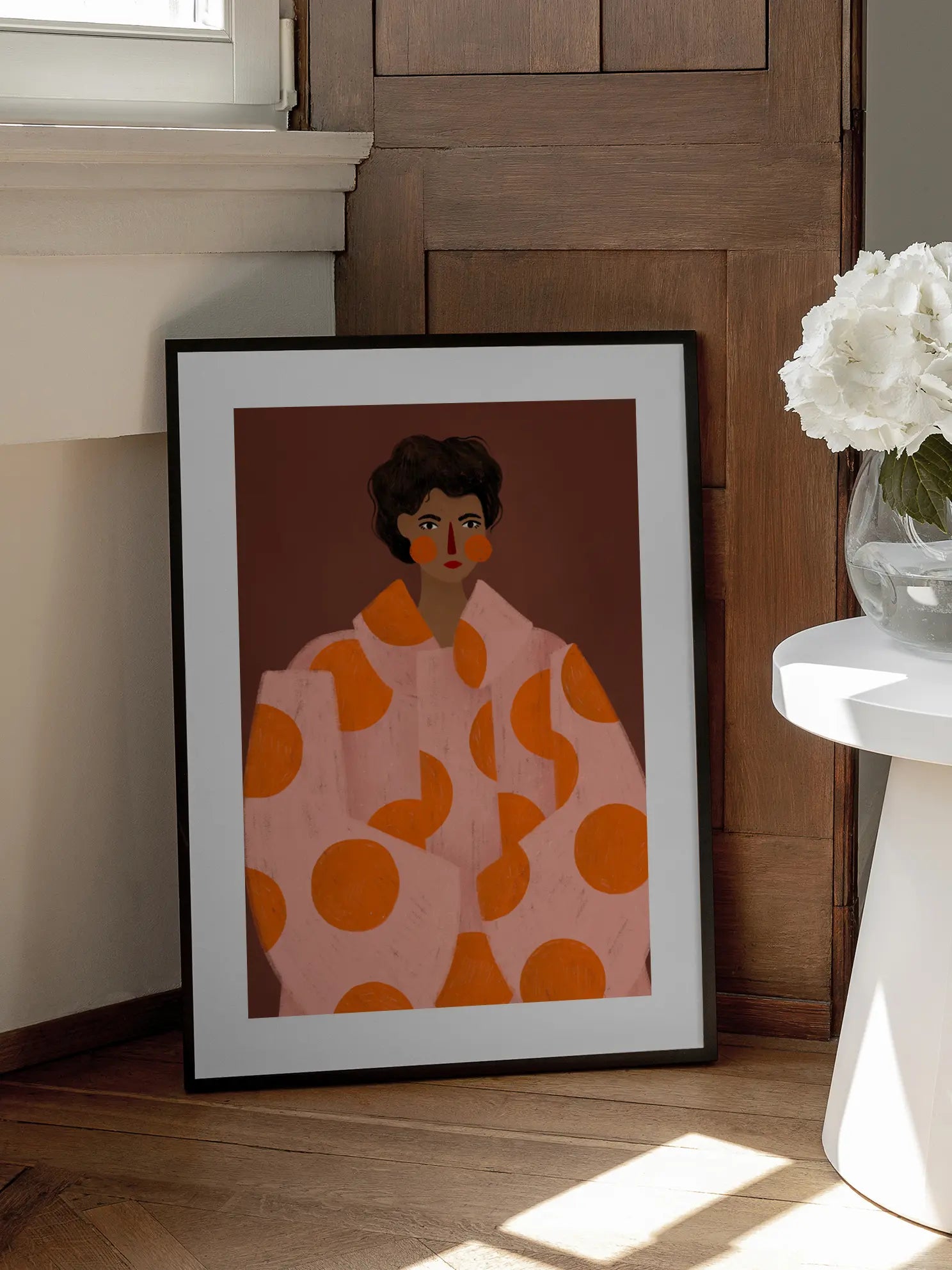 Woman With Orange Dots Poster