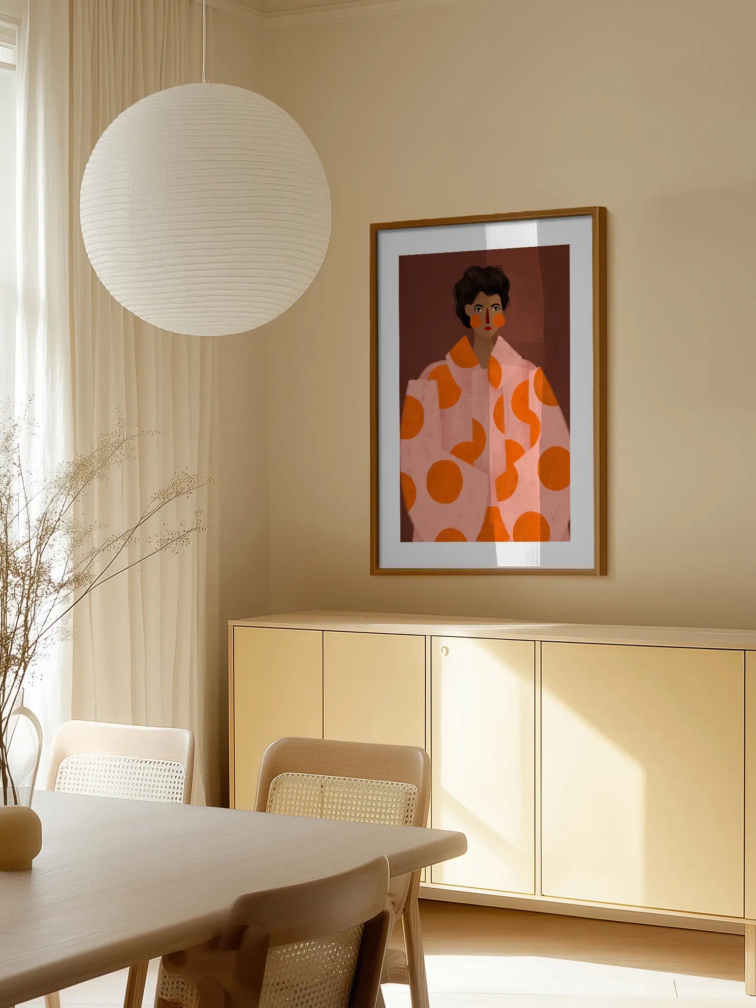 Woman With Orange Dots Poster
