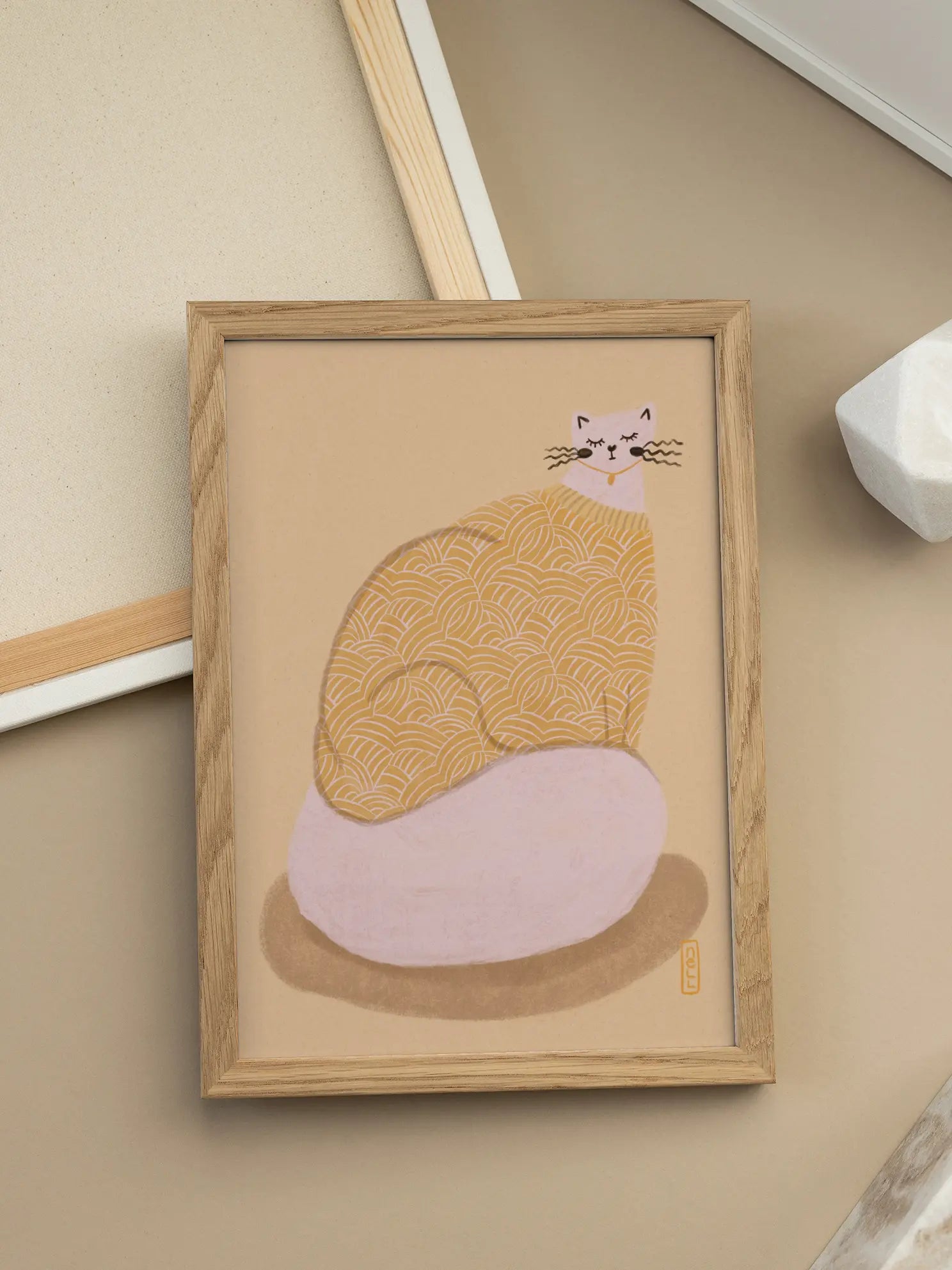 Yellow Cozy Cat Poster