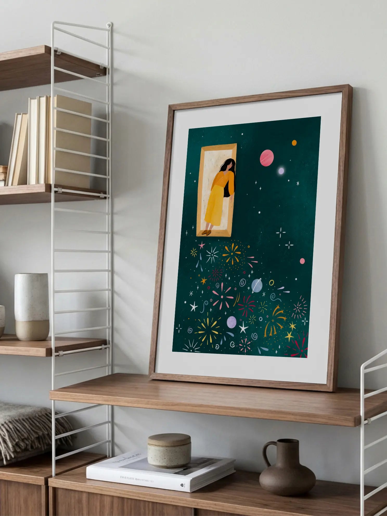 Yellow Dress Leans From A Window Poster