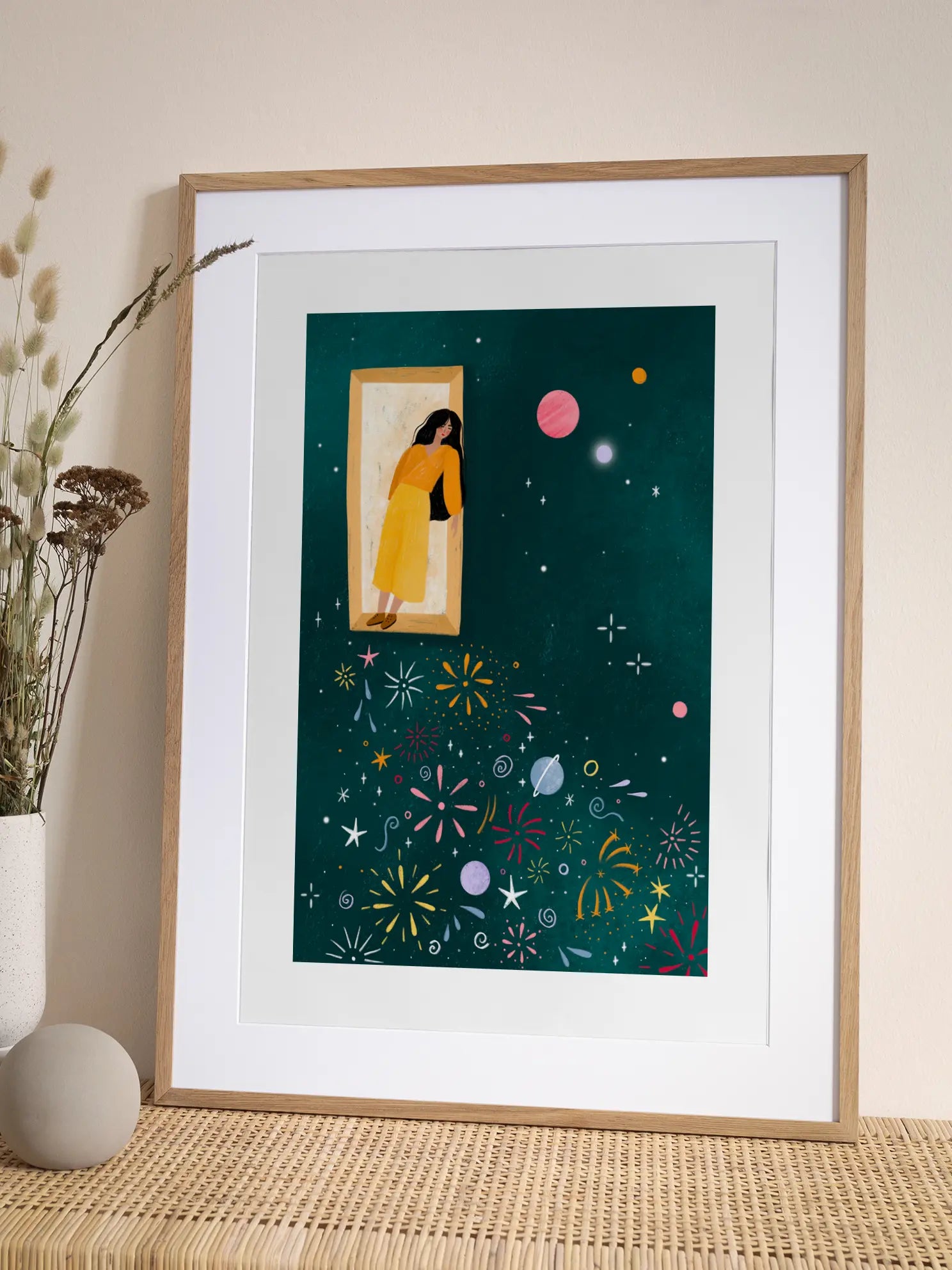Yellow Dress Leans From A Window Poster