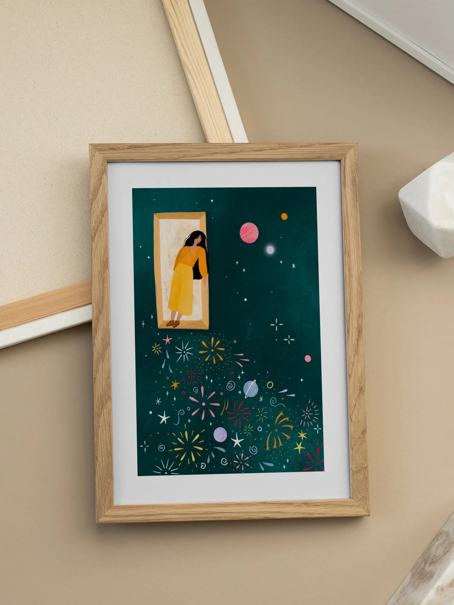 Yellow Dress Leans From A Window Poster