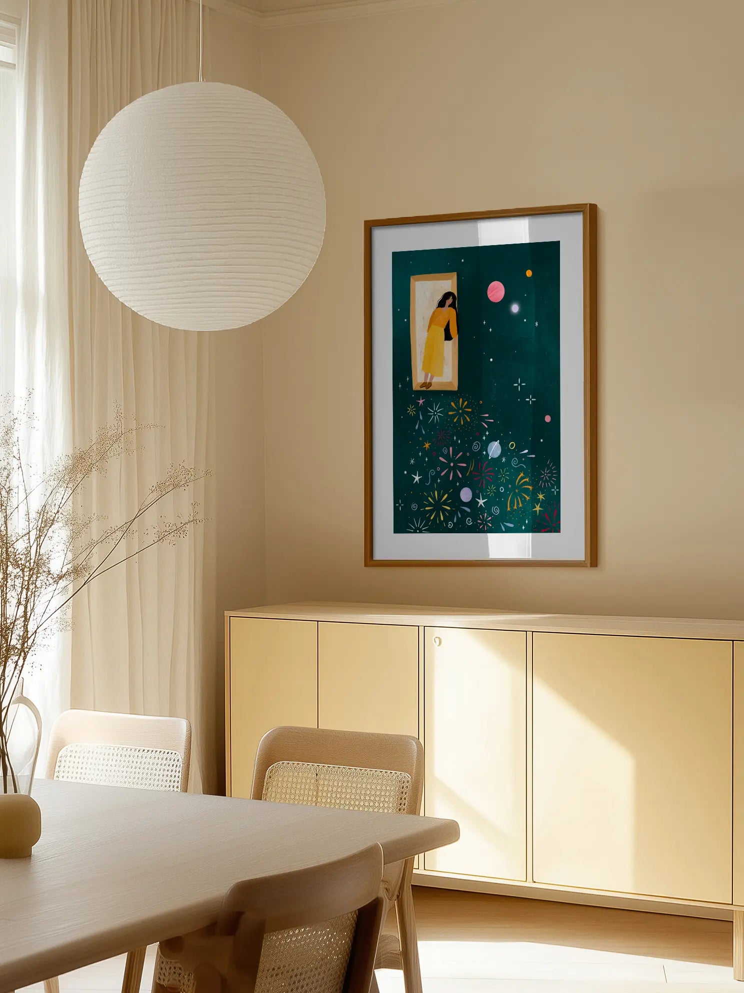 Yellow Dress Leans From A Window Poster