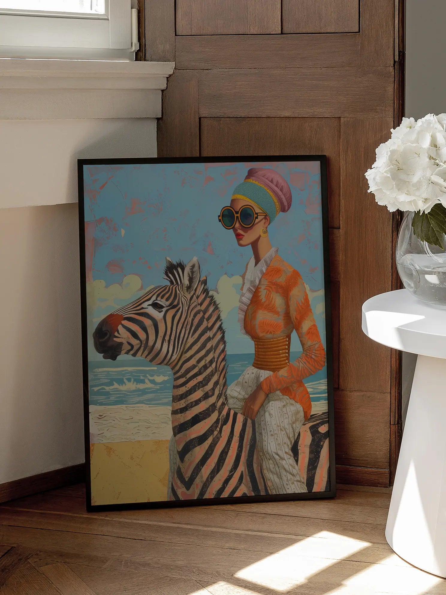 Zebra Beach Ride Poster